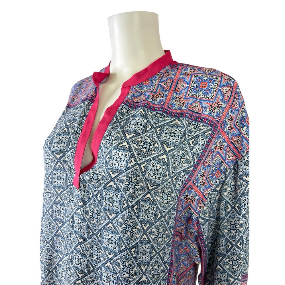 Zara Basic Blouse Tunic Top Pink Blue Batik Oversized Boxy Polyester Size S - Picture 5 of 11